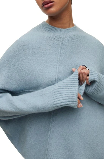 Shop Allsaints Lock Asymmetric Hem Crewneck Sweater In Slate Blue