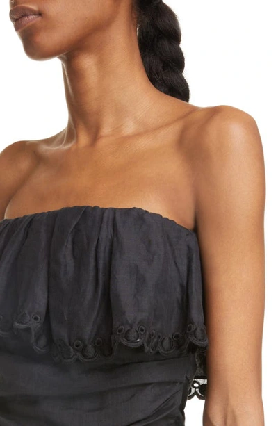 Shop Isabel Marant Oxani Eyelet Ruffle Ruched Strapless Minidress In Black