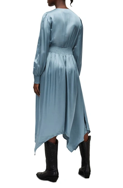 Allsaints Estelle Long Sleeve Asymmetric Hem Dress In Blue
