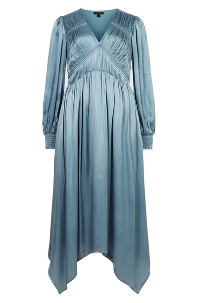 Allsaints Estelle Long Sleeve Asymmetric Hem Dress In Blue