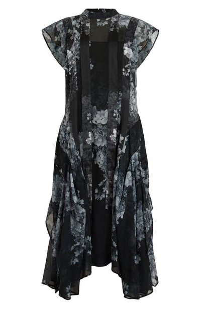 Allsaints Freya Venetia Floral Midi Dress In Black