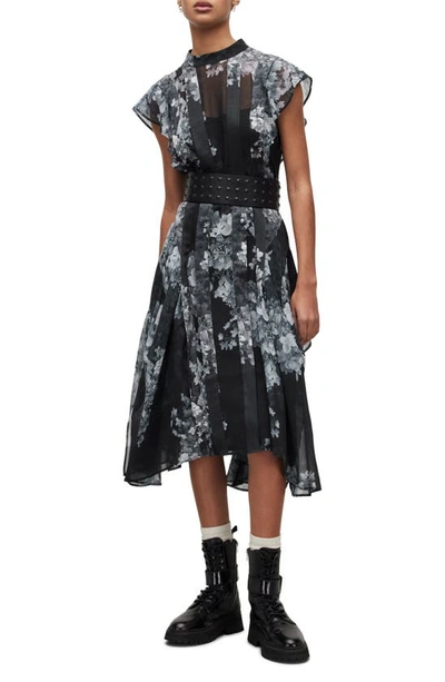 Allsaints Freya Venetia Floral Midi Dress In Black
