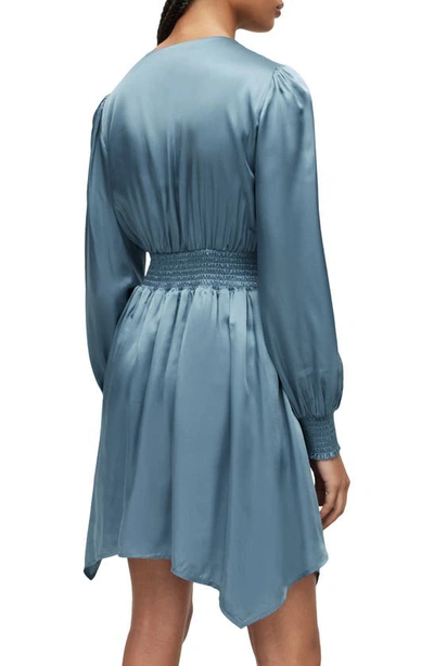 Allsaints Esta Long Sleeve Asymmetric Hem Dress In Blue Slate