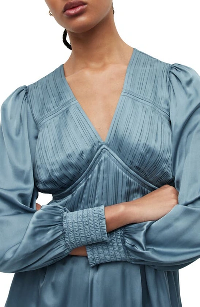 Allsaints Esta Long Sleeve Asymmetric Hem Dress In Blue Slate