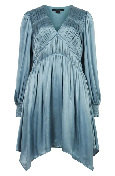 Shop Allsaints Esta Long Sleeve Asymmetric Hem Dress In Blue Slate