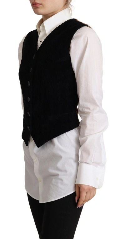 Shop Dolce & Gabbana Black V-neck Leopard Corduroy Button Vest Women's Top