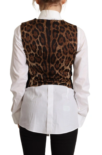Shop Dolce & Gabbana Black V-neck Leopard Corduroy Button Vest Women's Top