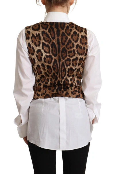 Shop Dolce & Gabbana Brown Checkered Leopard V-neck Sleeveless Vest Women's Top