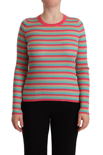 Shop Dolce & Gabbana Multicolor Stripes Silk Crew Neck Pullover Women's Top