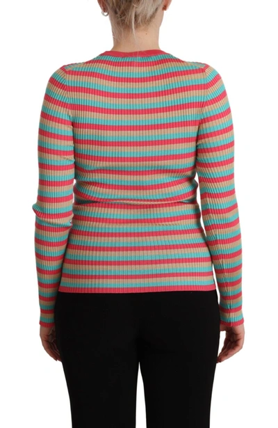 Shop Dolce & Gabbana Multicolor Stripes Silk Crew Neck Pullover Women's Top