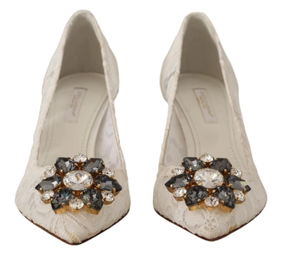 Shop Dolce & Gabbana White Taormina Lace Crystal Heels Pumps Women's Shoes