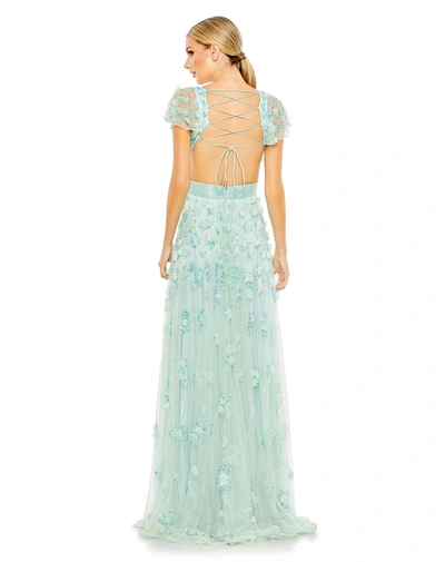 Shop Mac Duggal Embellished Lace Up Flowy Gown - Final Sale In Aqua