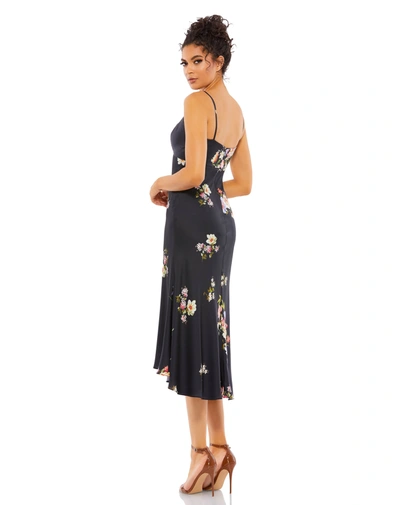 Shop Mac Duggal Floral Print Button Bodice Empire Midi Dress In Black Multi