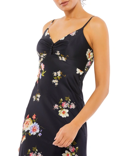 Mac Duggal Floral Sleeveless Midi Dress In Black Multi