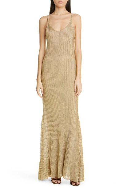 Shop Victoria Beckham Rib Shimmer Camisole Column Dress In Gold