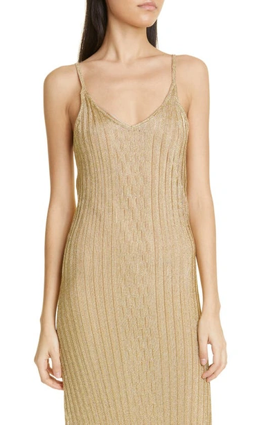 Shop Victoria Beckham Rib Shimmer Camisole Column Dress In Gold