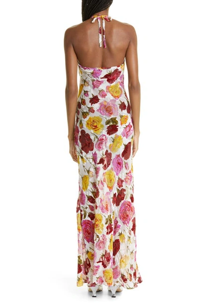 Shop Puppets And Puppets Rose Print Halter Neck Maxi Slipdress In Ivory