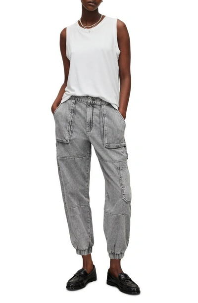 Shop Allsaints Mila Denim Trousers In Washed Grey