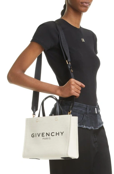 Shop Givenchy Small Canvas G-tote In Beige/ Black
