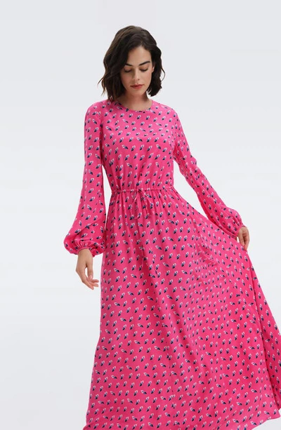 Shop Diane Von Furstenberg Sydney Long Sleeve Maxi Dress In Twis Geo Sign Pink
