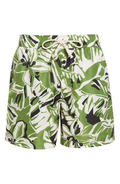 Shop Palm Angels Macro Hibiscus Print Swim Trunks In Green White