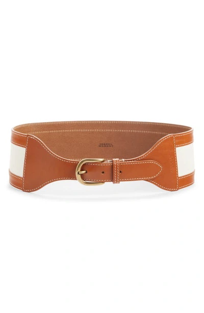 Isabel Marant Woma Canvas & Leather Belt In Ecru/ Cognac