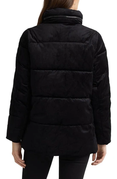 Shop Lauren Ralph Lauren Crest Detail Velvet Puffer Coat In Black