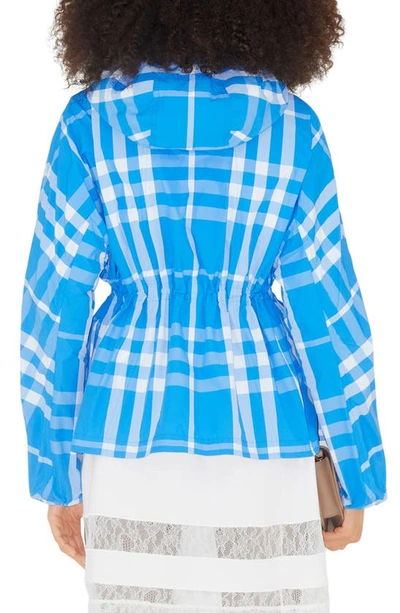 Shop Burberry Emly Check Nylon Hooded Jacket In Vivid Blue Ip Check