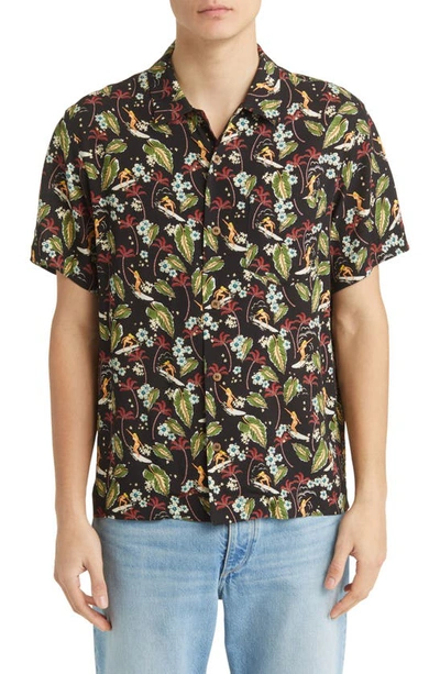 Shop Apc Lloyd Floral Short Sleeve Button-up Camp Shirt In Black