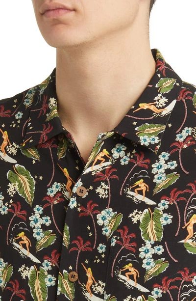 Shop Apc Lloyd Floral Short Sleeve Button-up Camp Shirt In Black