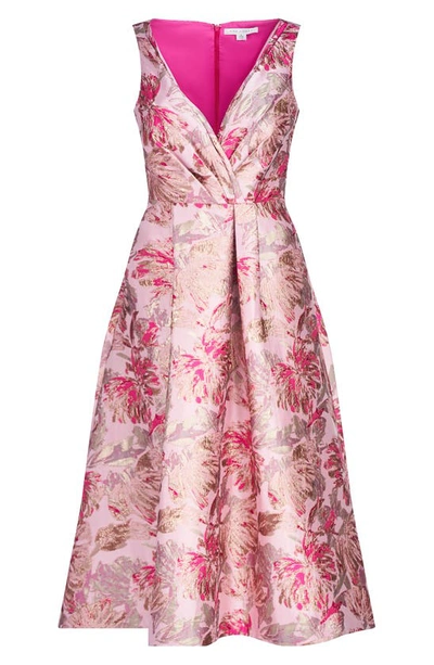 Kay Unger Poppy Metallic Floral A-line Dress In Pink | ModeSens