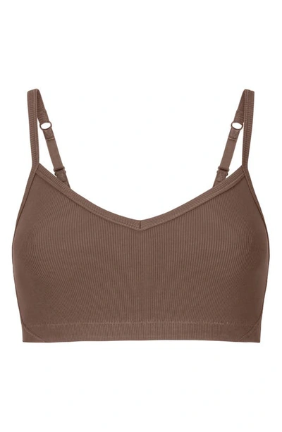 Uwila Warrior Ribbed Stretch Cotton Racerback Bralette In Toffee