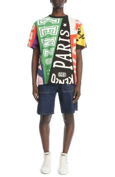 Shop Kenzo Flag Print Oversize Cotton T-shirt In Green Multicolor