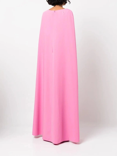Shop Marchesa Sleeveless Cape Effect Crepe Column Gown In Pink