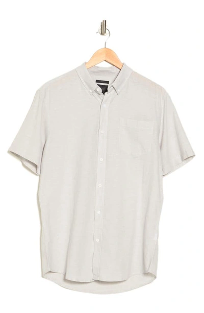 Shop 14th & Union Slim Fit Short Sleeve Linen Blend Button-down Shirt In Grey Silk- White Eoe