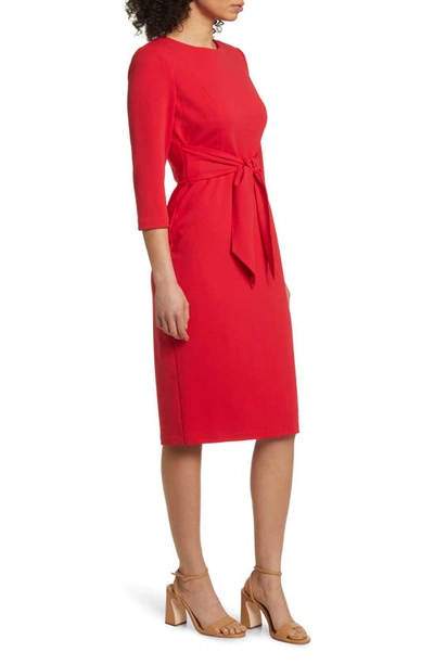 Shop Adrianna Papell Tie Waist Crepe Sheath Dress In Chateau Red