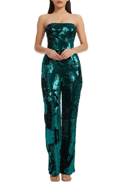 Shop Dress The Population Andy Sequin Strapless Jumpsuit In Deep Emerald
