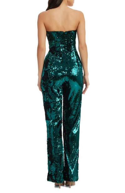 Dress The Population Andy Sequin Strapless Jumpsuit In Deep Emerald