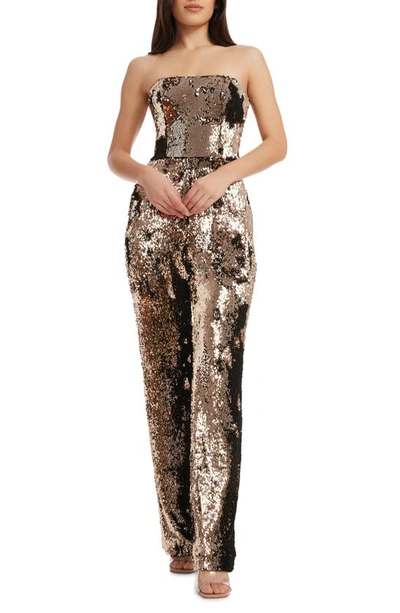 Shop Dress The Population Andy Sequin Strapless Jumpsuit In Gold