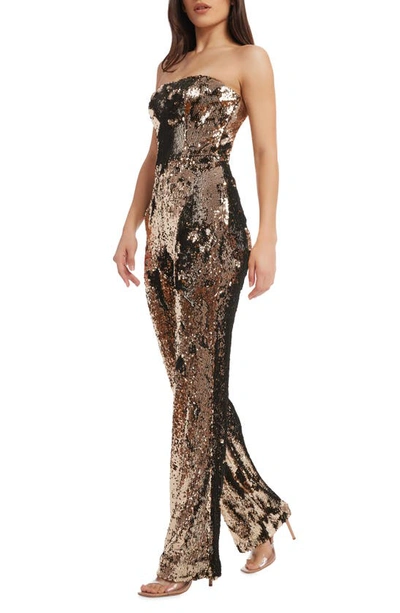 Shop Dress The Population Andy Sequin Strapless Jumpsuit In Gold