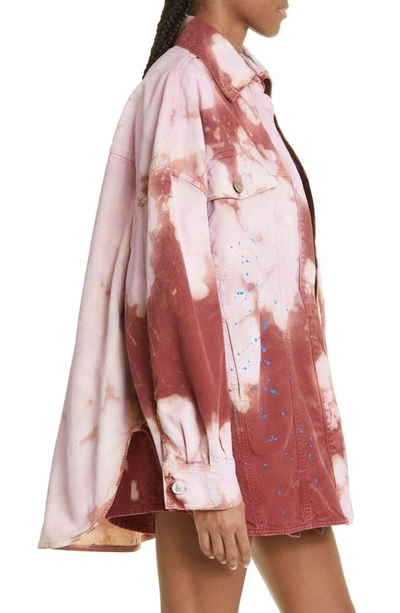 Shop Attico Elaine Oversize Cotton Denim Shirt Jacket In Pink/ Bordeaux