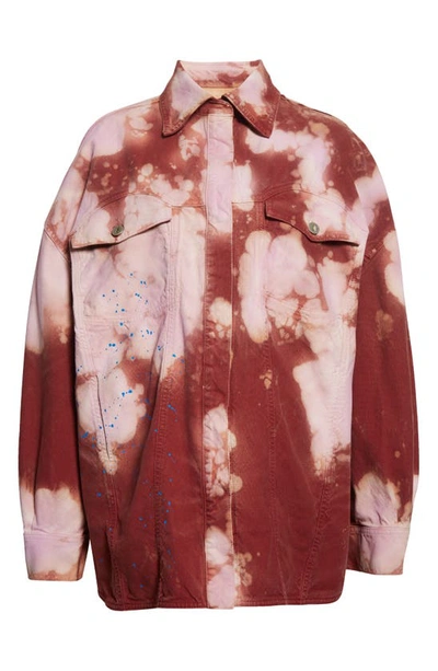 Shop Attico Elaine Oversize Cotton Denim Shirt Jacket In Pink/ Bordeaux