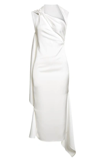 Shop Attico Sam Asymmetric Cutout Double Satin Midi Dress In White