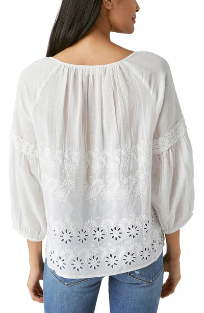 Lucky Brand Embroidered Eyelet Peasant Top In Whisper White