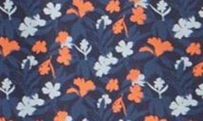 Nordstrom Tech-smart Trim Fit Floral Short Sleeve Button-down Shirt In Navy- Orange Foliage