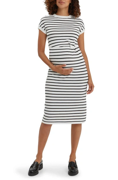 Shop Nom Maternity Lydia Stripe Knit Maternity Dress In Blue & White Stripe