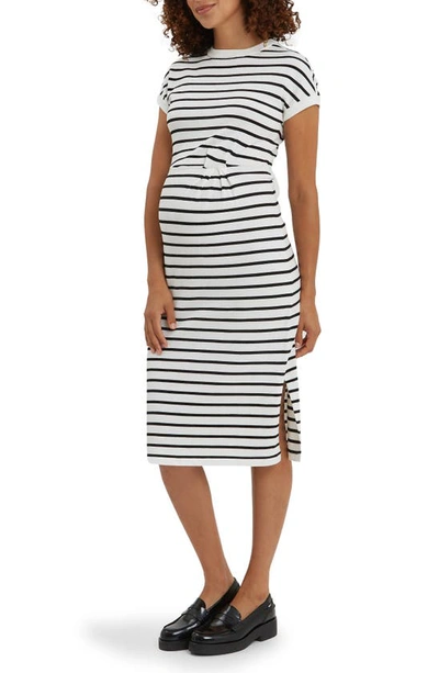 Shop Nom Maternity Lydia Stripe Knit Maternity Dress In Blue & White Stripe