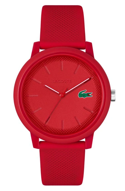 Shop Lacoste 12.12 Silicone Strap Watch, 42mm In Red