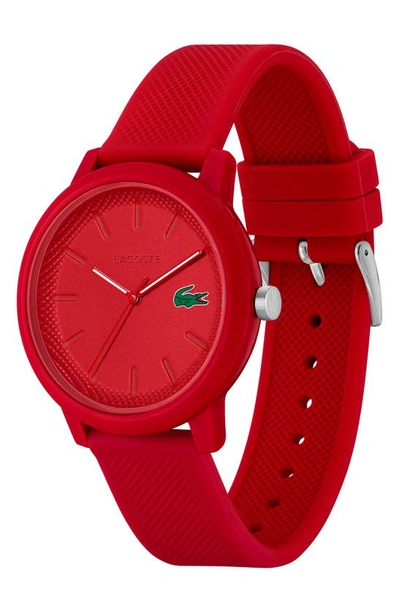 Shop Lacoste 12.12 Silicone Strap Watch, 42mm In Red