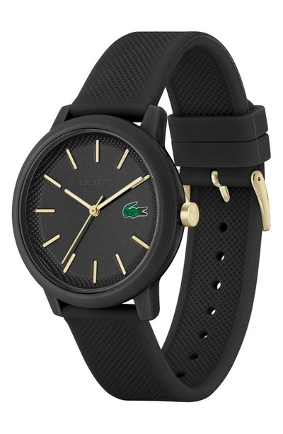 Lacoste Men's L.12.12 Black Silicone Strap Watch 42mm In Black